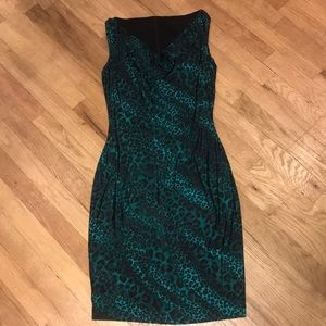 Slinky knit stretch jersey drape neck dress zip CB